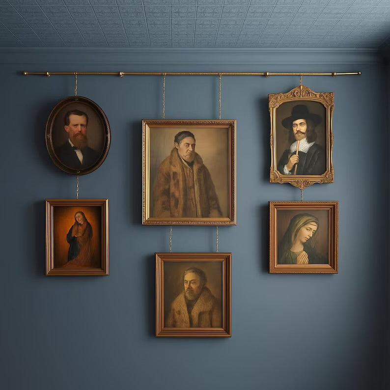 Vintage Style unlacquered Brass Picture Rail Hanging Kit – Adjustable Art Hanging System with Chains | Gallery Wall Frame Display | Classic Wall Decor