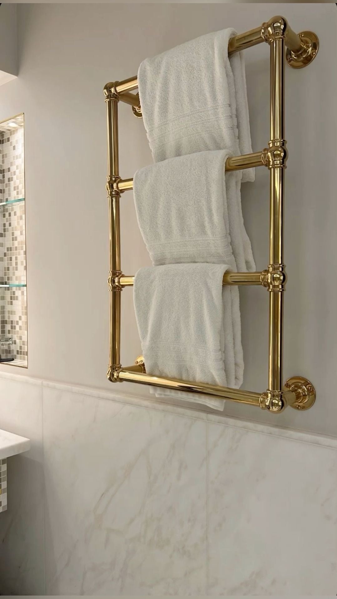 Vintage Style Solid Brass Towel Rail | Wall-Mounted Bathroom Rack | Handmade Brass Towel Holder , Brass Ladder Rail