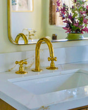 Unlacquered Solid brass bathroom Widespread Faucet , Vanity three holes faucet , 3 holes faucet vanity with Simple cross handles