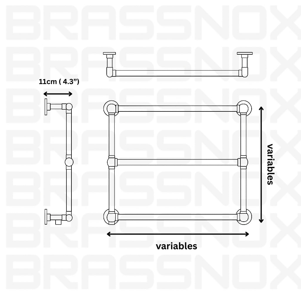 Vintage Style Solid Brass Towel Rail | Wall-Mounted Bathroom Rack | Handmade Brass Towel Holder , Brass Ladder Rail