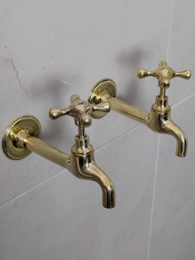 Unlacquered Brass Wall-Mounted Taps – Unlacquered Spigot Faucet for Indoor or Outdoor Use