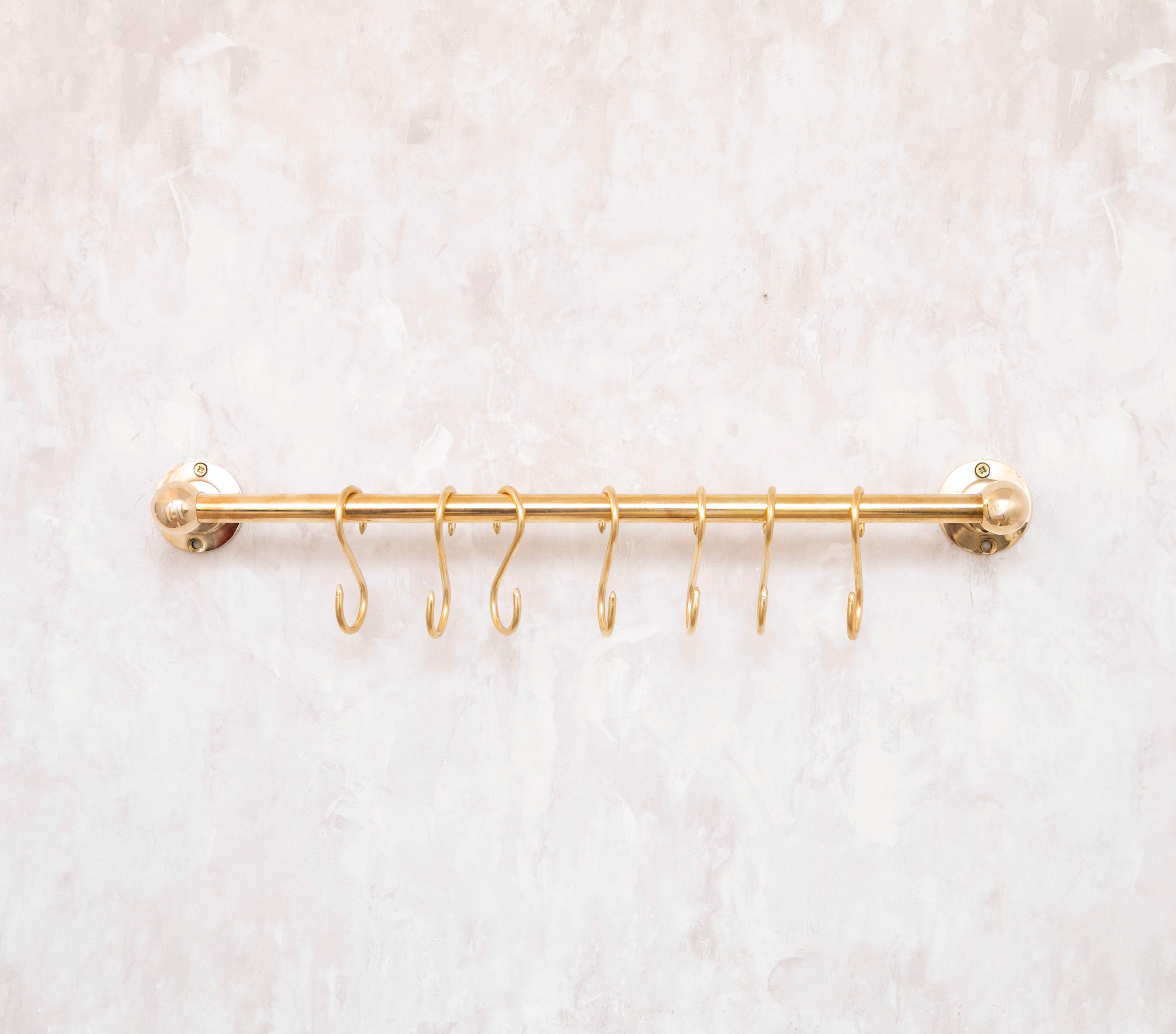 Unlacquered Brass Wall Mount Pot Rail Bar With Hooks - BRASSMA