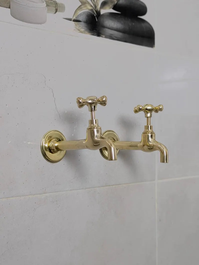 Unlacquered Brass Wall-Mounted Taps – Unlacquered Spigot Faucet for Indoor or Outdoor Use