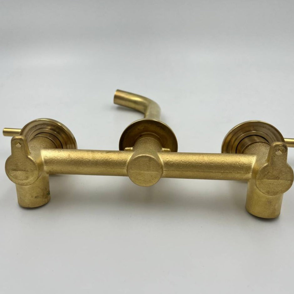 Unlacquered Antique Brass Wall-Mounted Faucet Lever Handles With Rough In Valve | Bathroom faucets