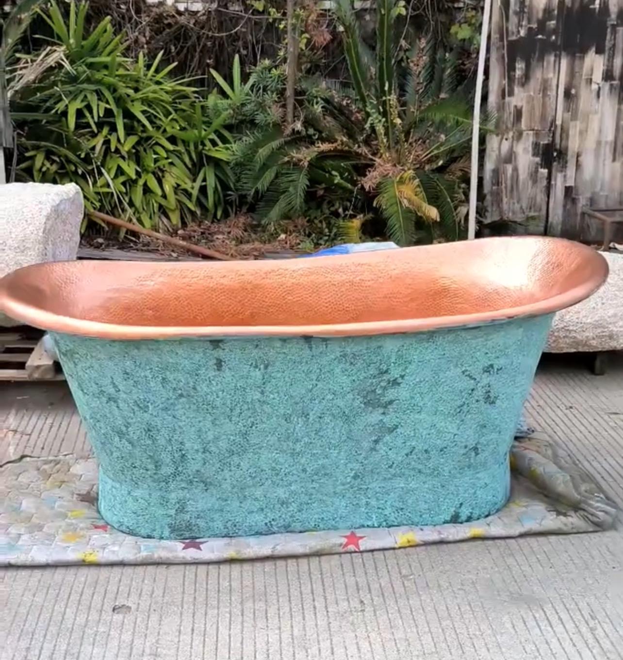 Solid Copper Bathtub, Vintage Freestanding Hammered Tub, Aged Blue Customized Tub , Copper Bathtub , Bathroom Decor Bathtub