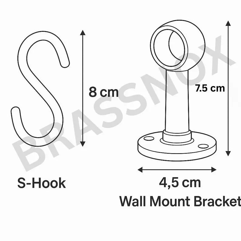 Unlacquered Brass Pot Rail with S Hooks – Antique Style Handmade Gold Brass Pot Rack, Rustic Wall & Ceiling Mounted Vintage Kitchen Storage