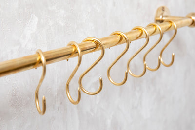 Unlacquered Brass Wall Mount Pot Rail Bar With Hooks
