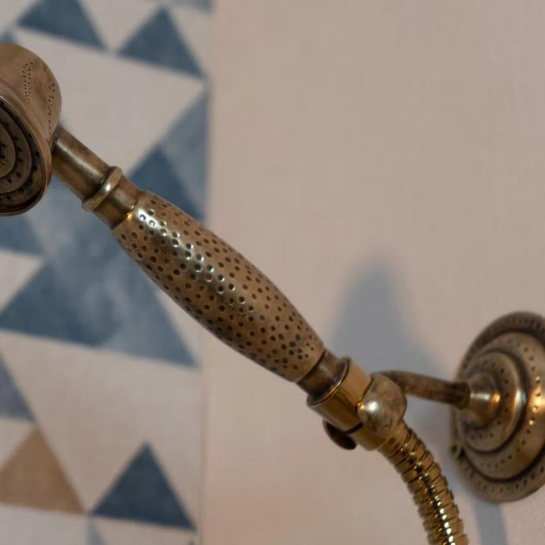 Oil-Rubbed Brass Shower System – Vintage Exposed Pipe Shower Set with Rain Head & Handheld Sprayer | Antique Brass Bathroom Fixture