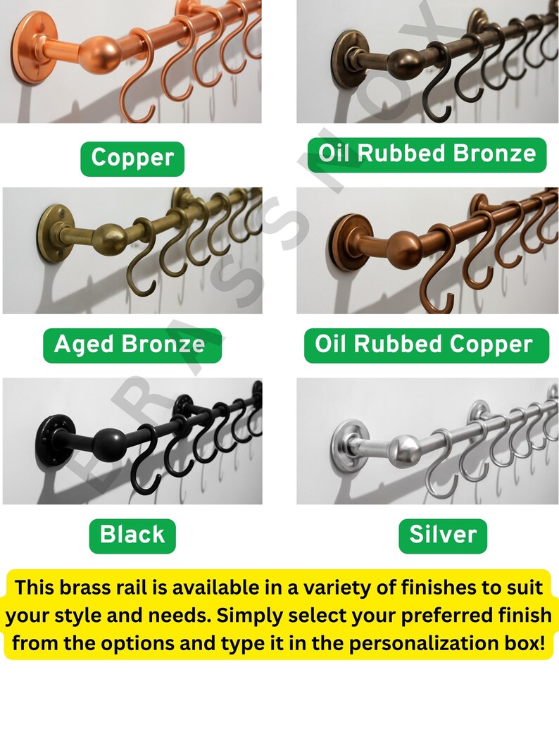 Unlacquered Brass Pot Rail with S Hooks – Antique Style Handmade Gold Brass Pot Rack, Rustic Wall & Ceiling Mounted Vintage Kitchen Storage