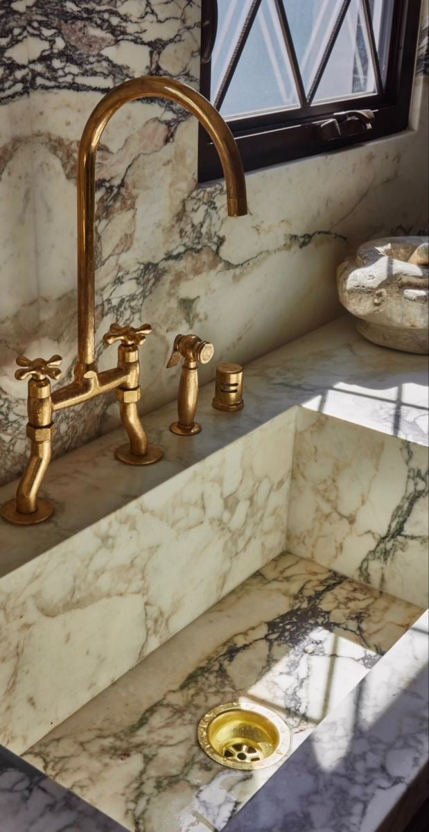 Unlacquered Brass curved legs bridge faucet