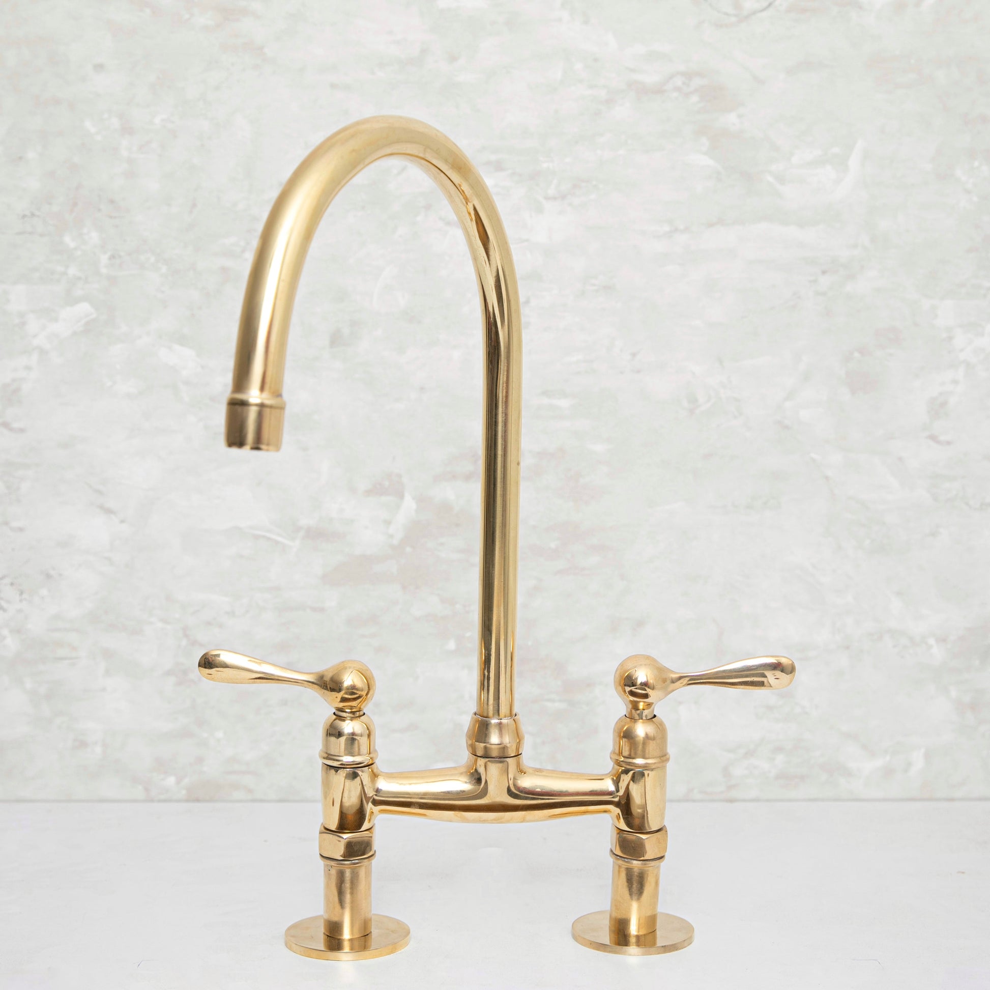 Elegant Unlacquered Brass Kitchen Bridge Faucet with Stylish Lever Handles - BRASSMA