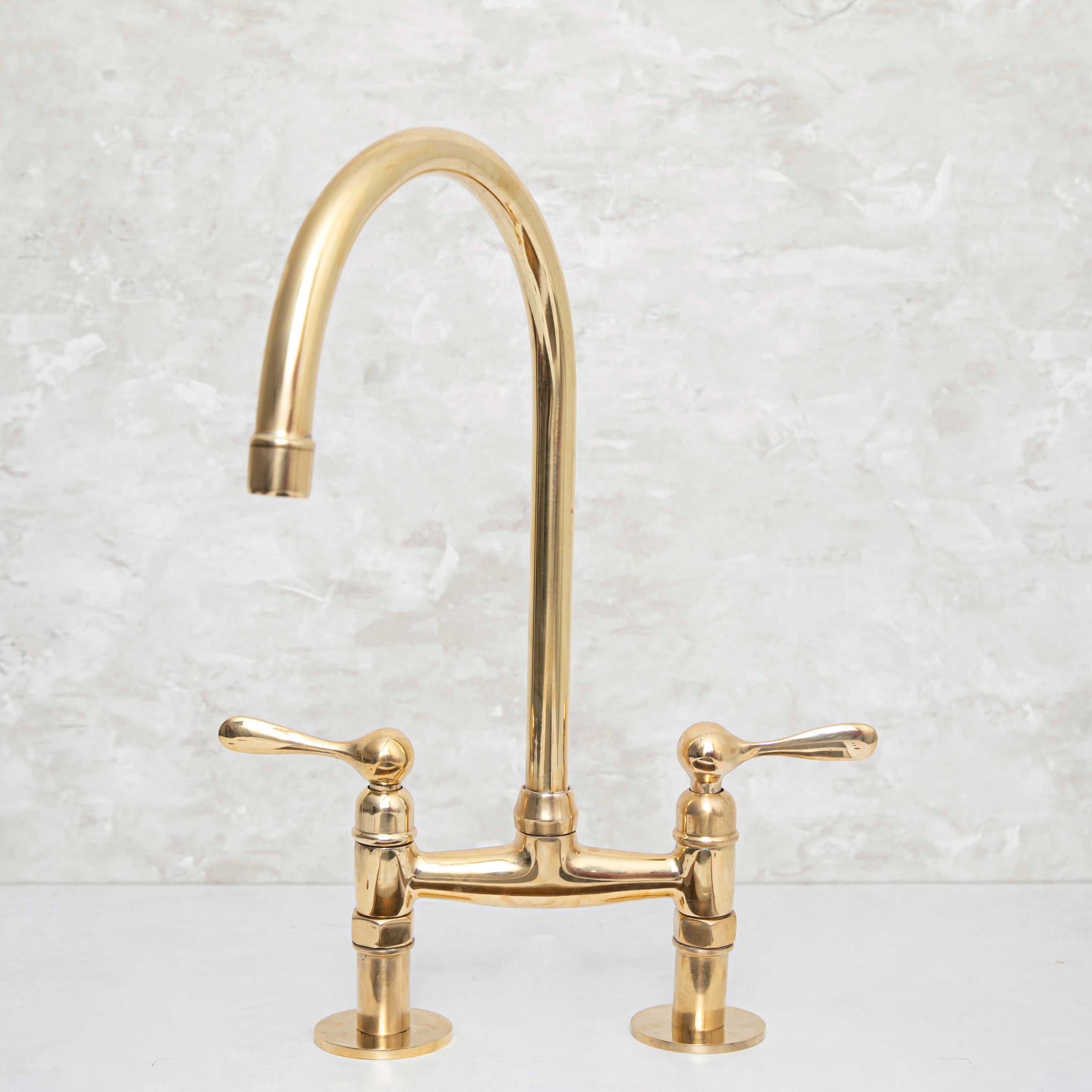 Elegant Unlacquered Brass Kitchen Bridge Faucet with Stylish Lever Handles - BRASSMA