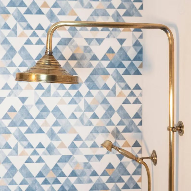 Oil-Rubbed Brass Shower System – Vintage Exposed Pipe Shower Set with Rain Head & Handheld Sprayer | Antique Brass Bathroom Fixture