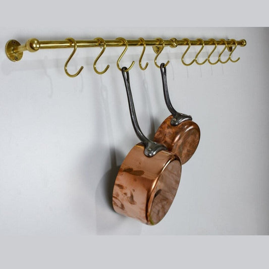 Brass Pot Rail With Hooks, Unlacquered Brass Kitchen Pot Rack, Pot Hangers