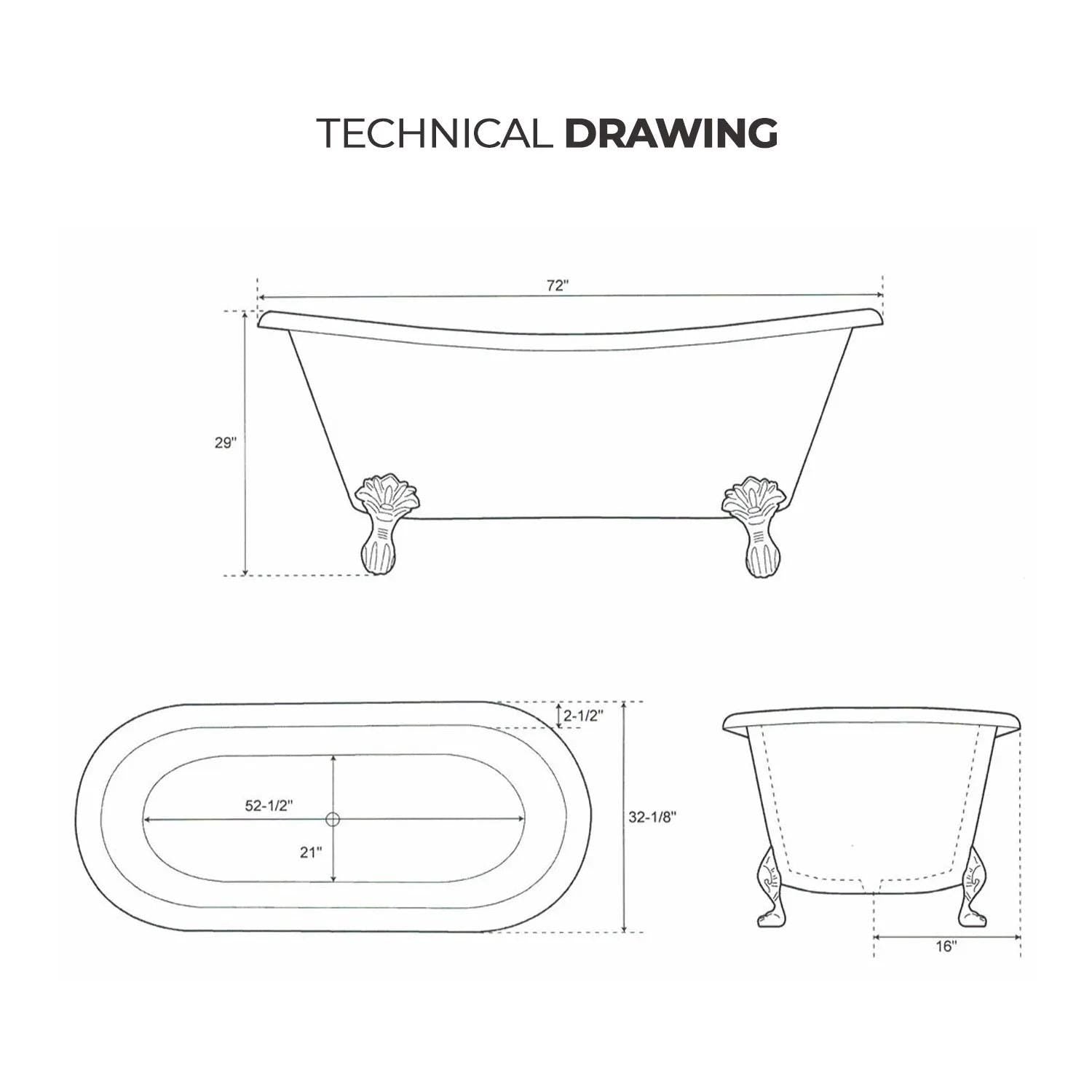 Solid Brass Clawfoot Bathtub – Freestanding Vintage Tub