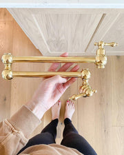 Unlacquered Brass Pot Filler with Cross Handle, Kitchen Brass Pot Filler, Antique Brass Pot Filler, Wall Mount Brass Faucet, Pasta Faucet