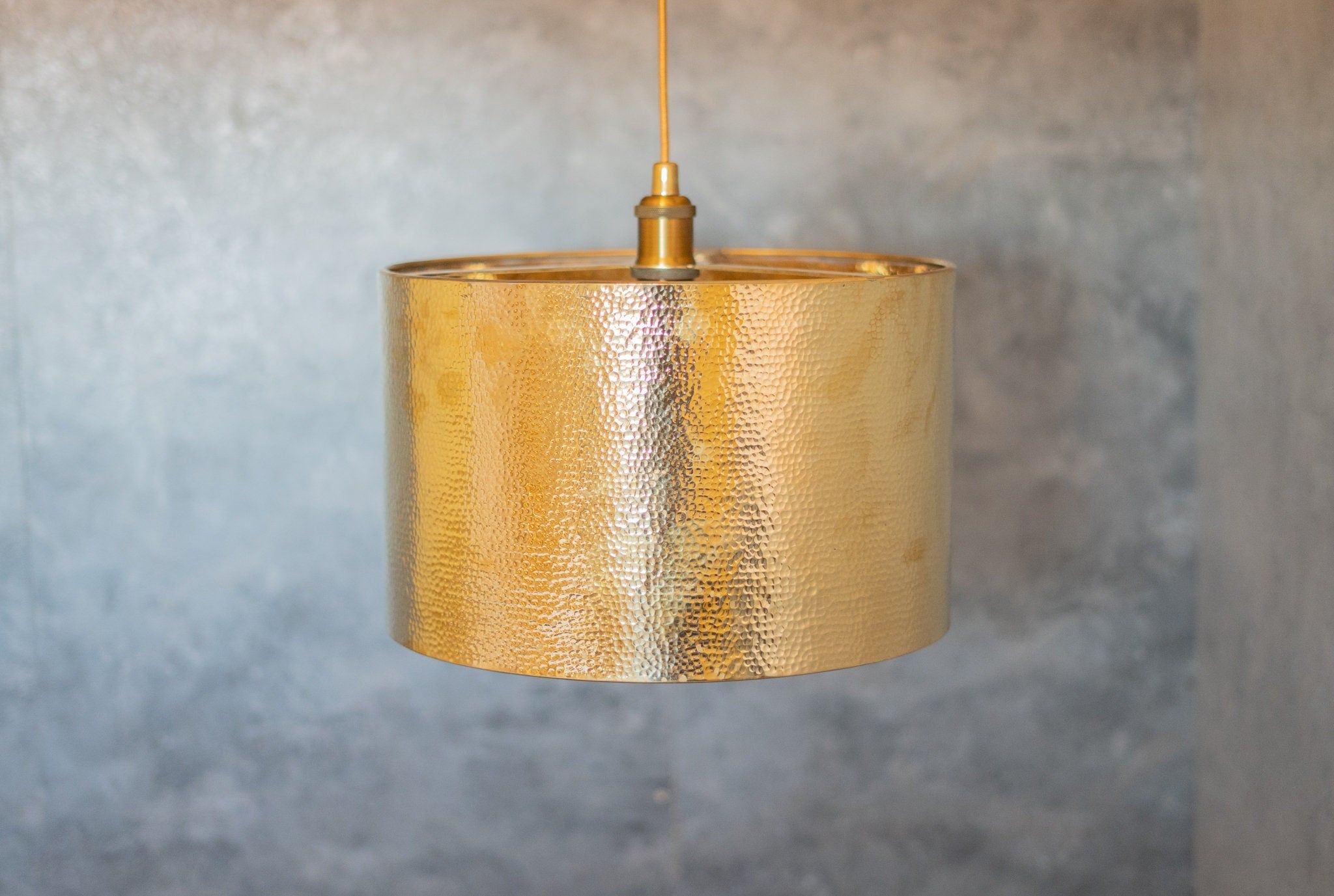 Hammered Brass Cylinder Pendant Light, Unlacquered Brass Pendant Light