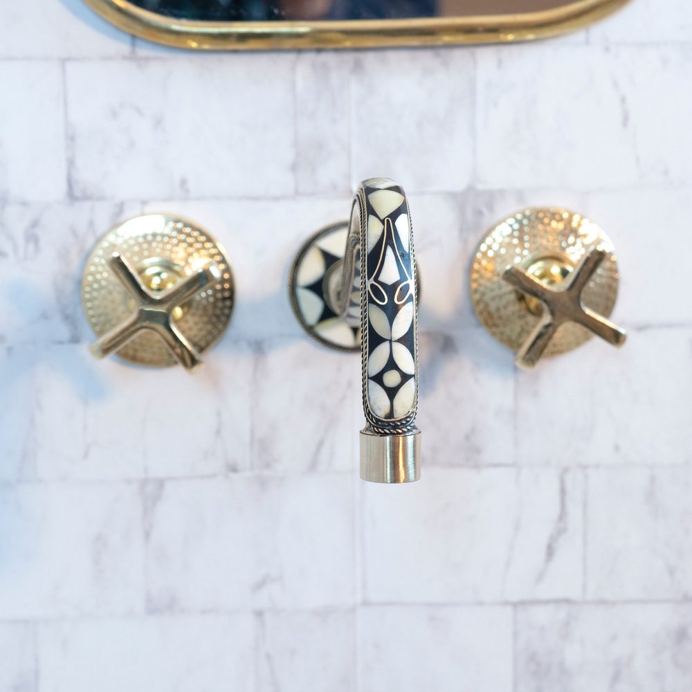 Handcrafted Cobra Wood & Brass Wall Mounted faucet
