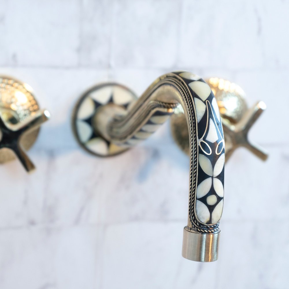 Handcrafted Cobra Wood & Brass Wall Mounted faucet