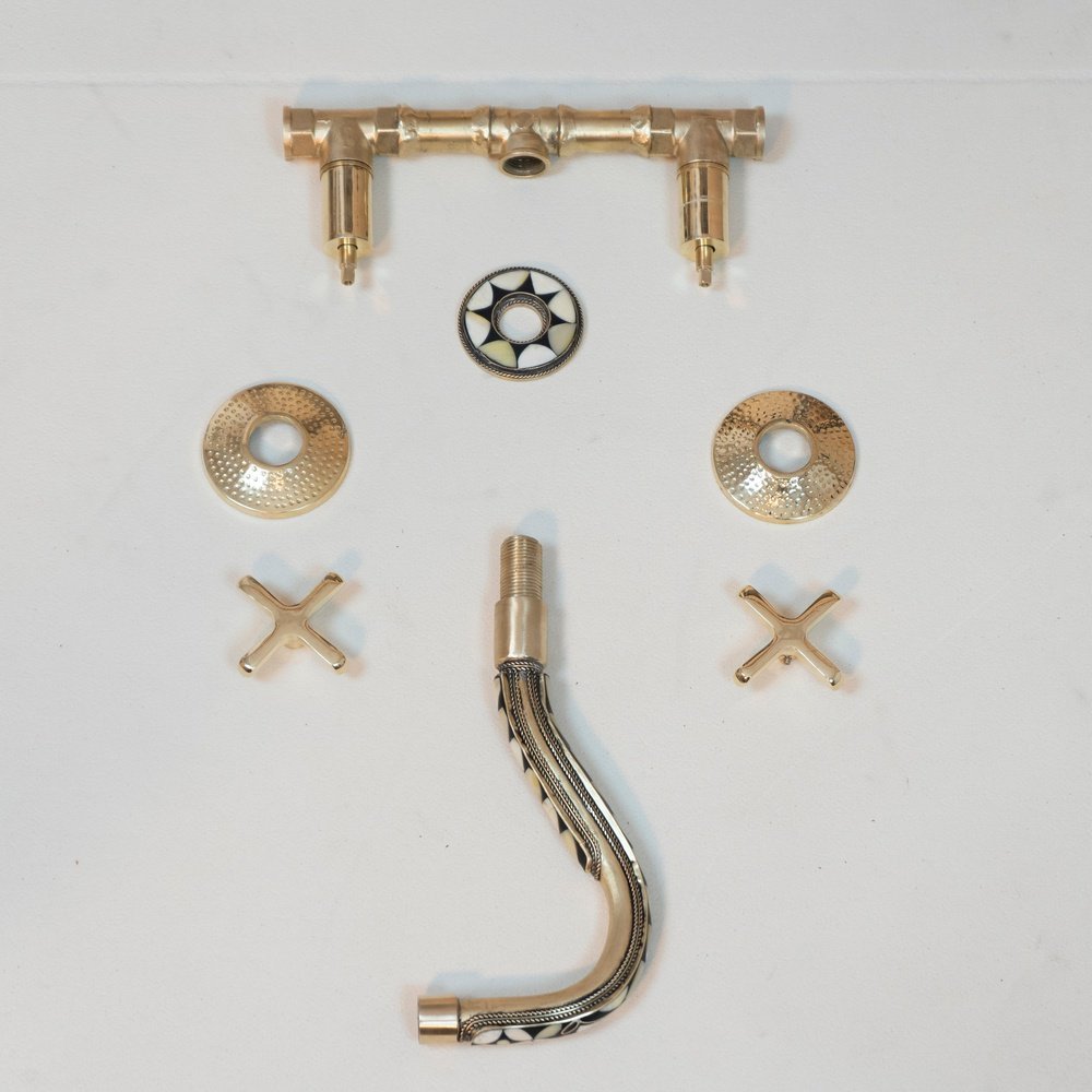 Handcrafted Cobra Wood & Brass Wall Mounted faucet