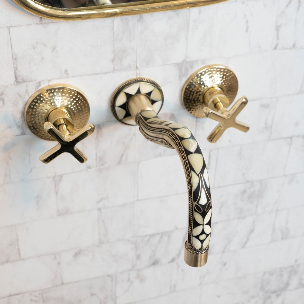 Handcrafted Cobra Wood & Brass Wall Mounted faucet