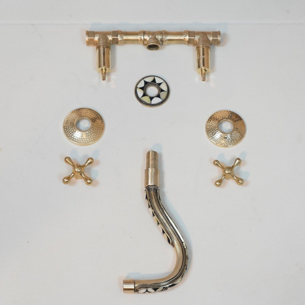 Handcrafted Cobra Wood & Brass Wall Mounted faucet