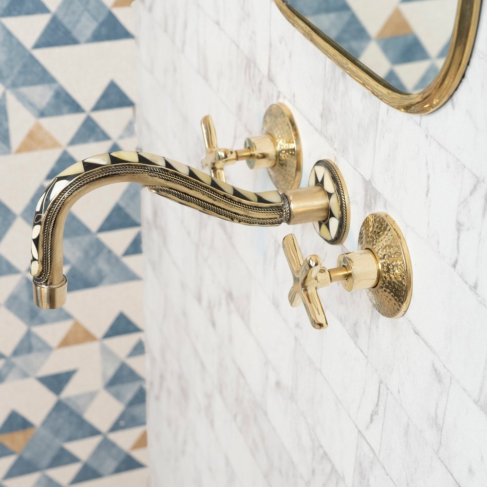 Handcrafted Cobra Wood & Brass Wall Mounted faucet