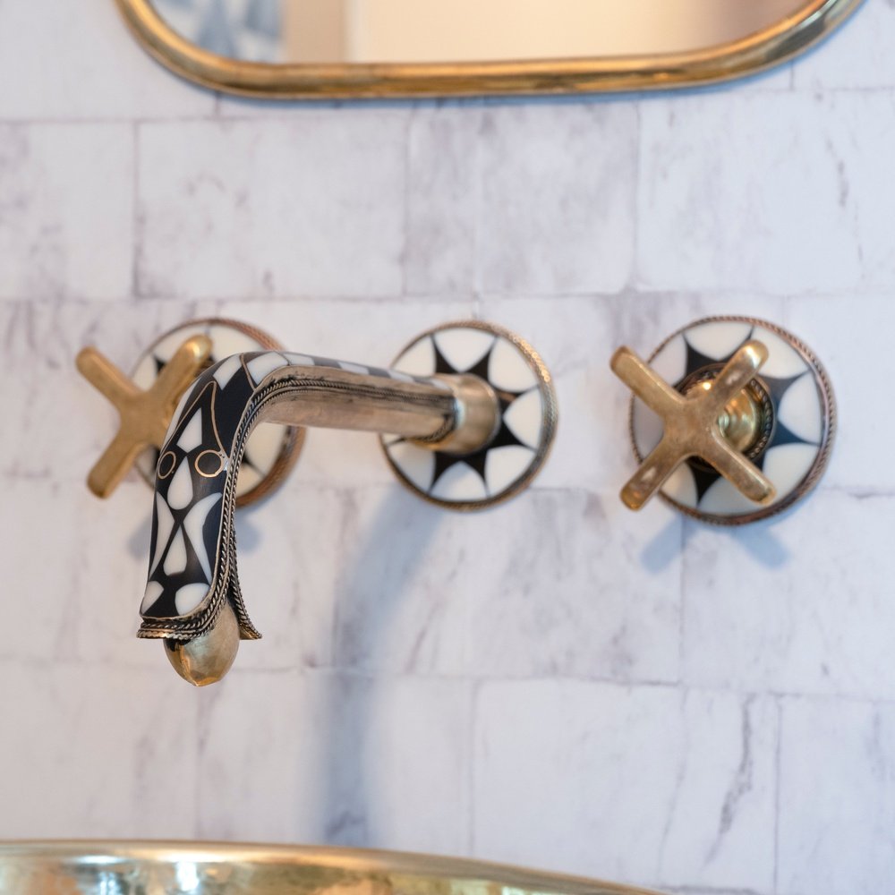 Handcrafted Wood & Brass Wall Mounted faucet