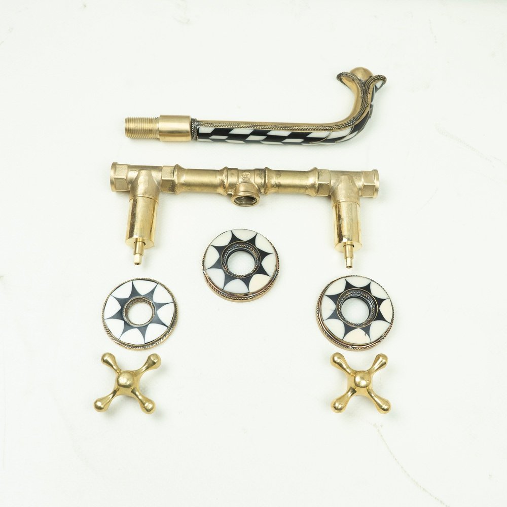 Handcrafted Wood & Brass Wall Mounted faucet