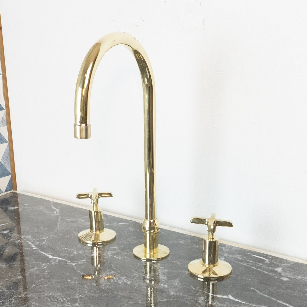 Handmade Widespread Unlacquered Brass Kitchen Faucet