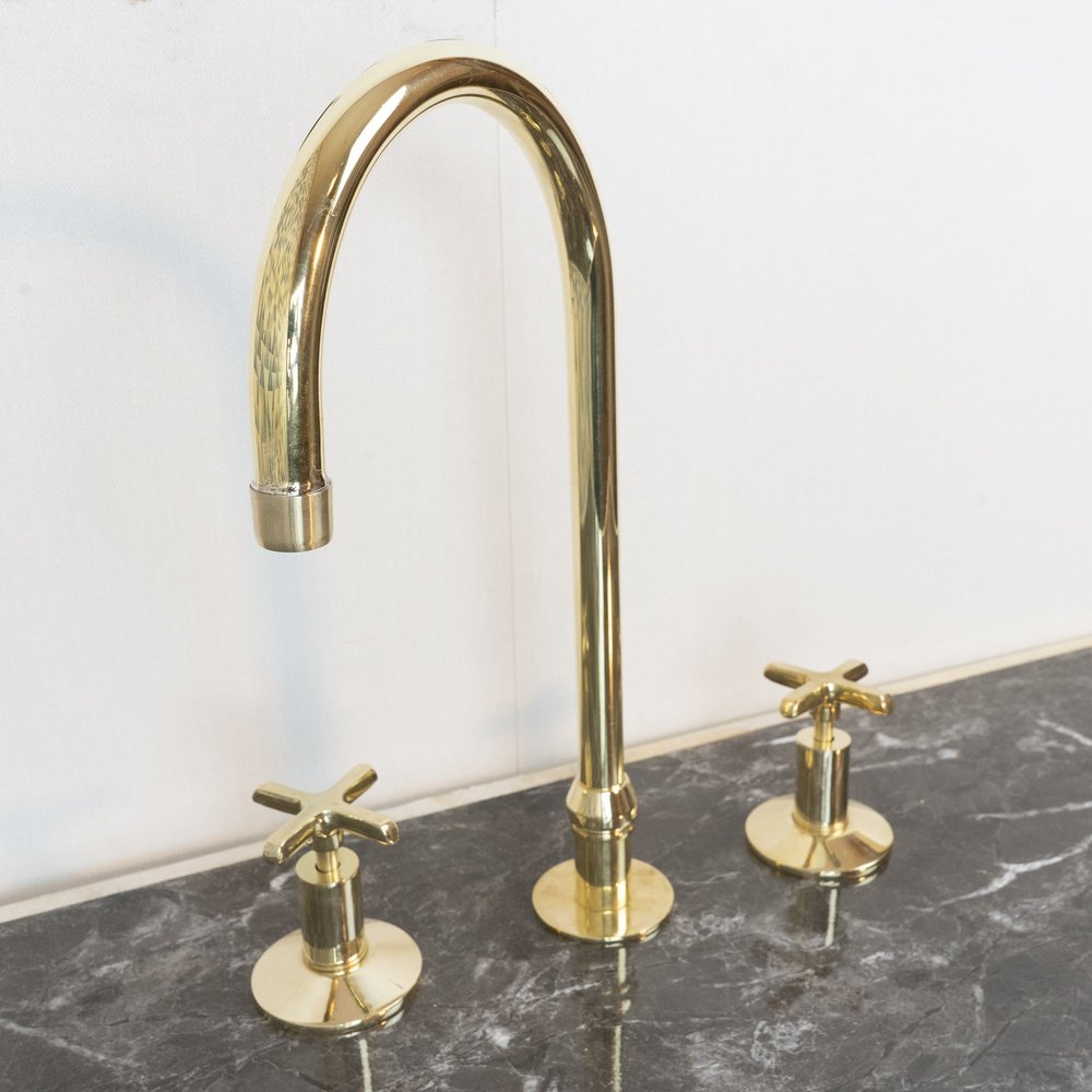 Handmade Widespread Unlacquered Brass Kitchen Faucet
