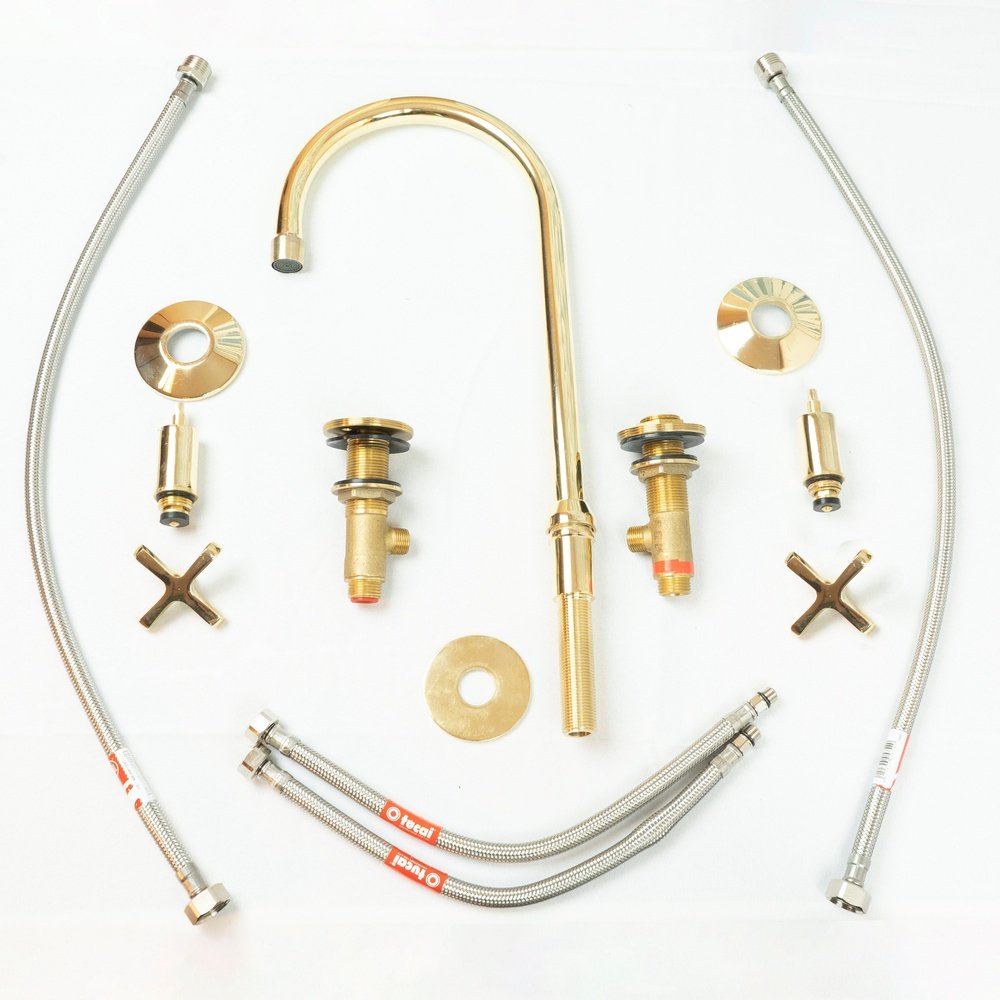 Handmade Widespread Unlacquered Brass Kitchen Faucet