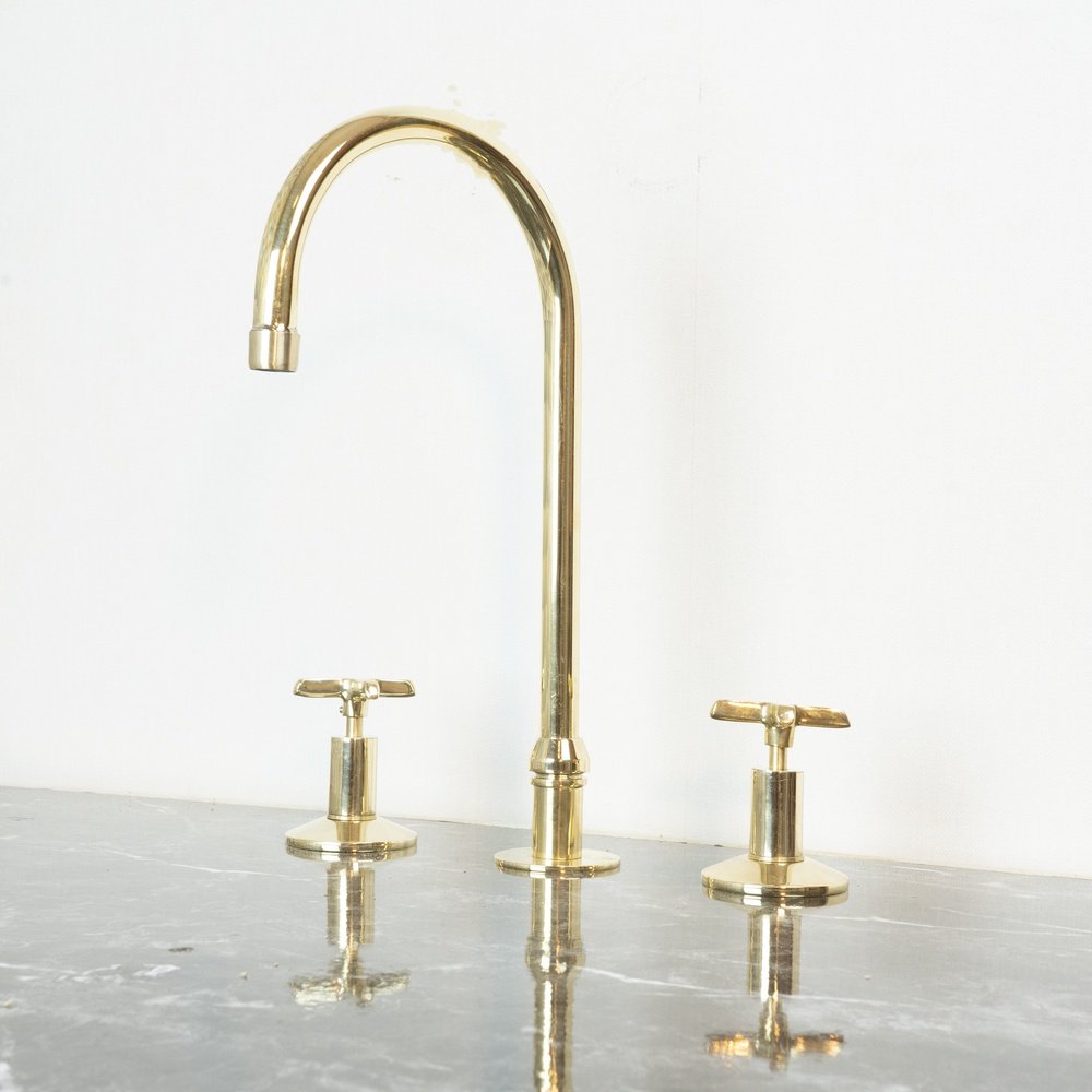 Handmade Widespread Unlacquered Brass Kitchen Faucet