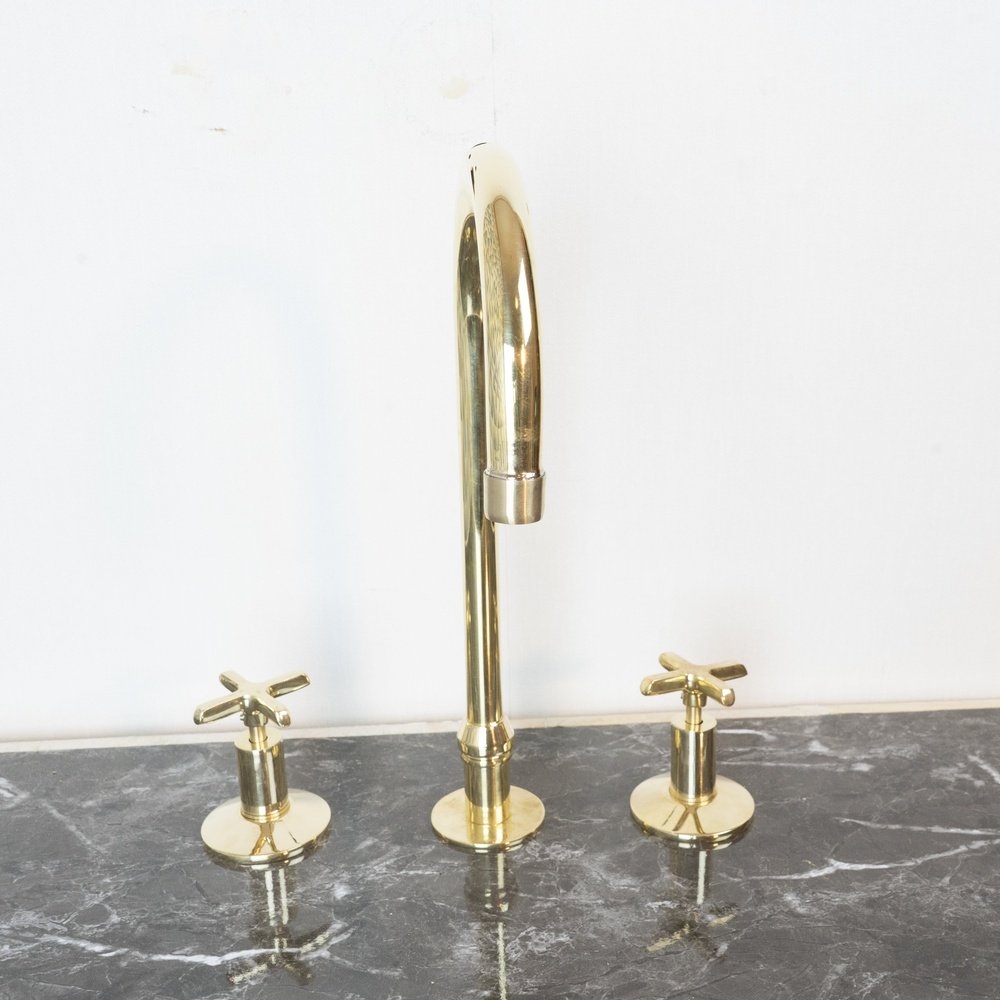 Handmade Widespread Unlacquered Brass Kitchen Faucet