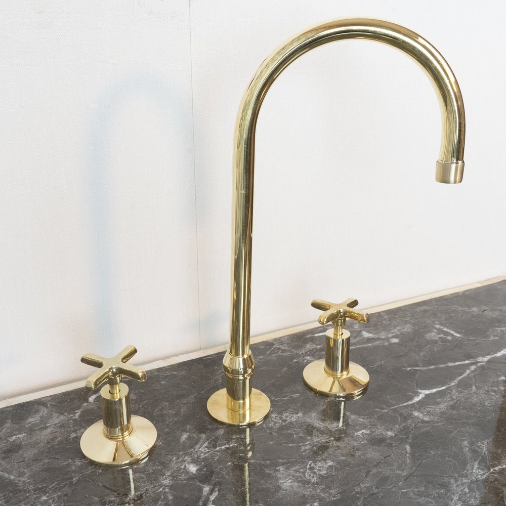 Handmade Widespread Unlacquered Brass Kitchen Faucet