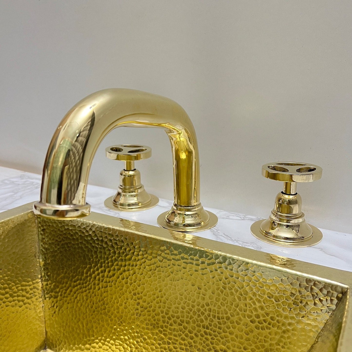 Unlacquered Brass Deck Mounted Faucet Wheel Handle