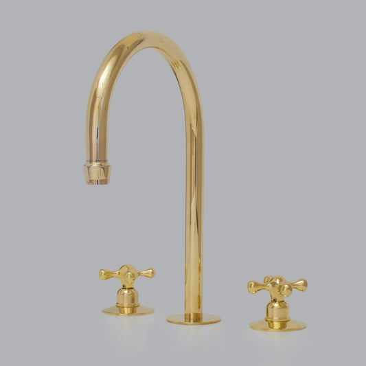 Unlacquered Brass 3-Holes Kitchen Faucet, Brass Widespread Kitchen Faucet