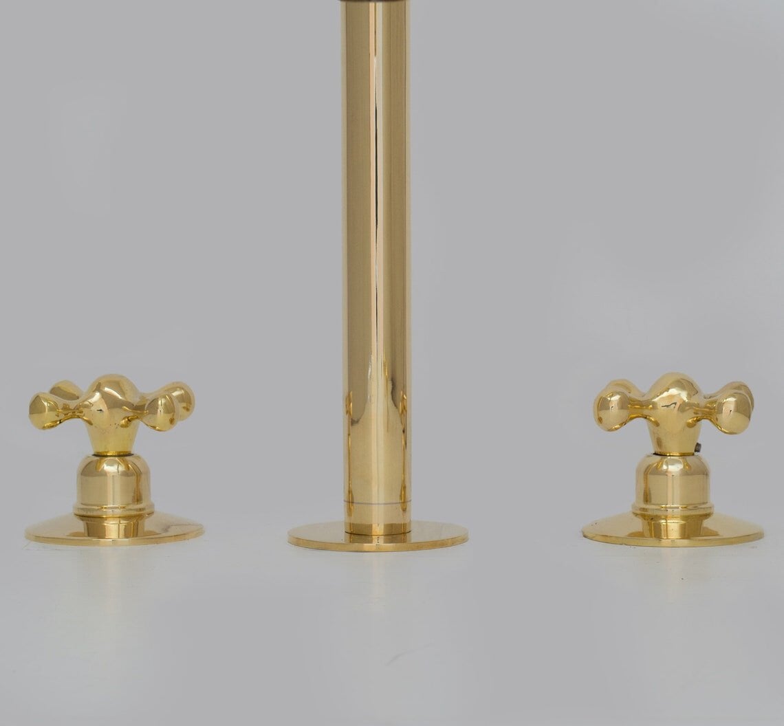 Unlacquered Brass 3-Holes Kitchen Faucet, Brass Widespread Kitchen Faucet