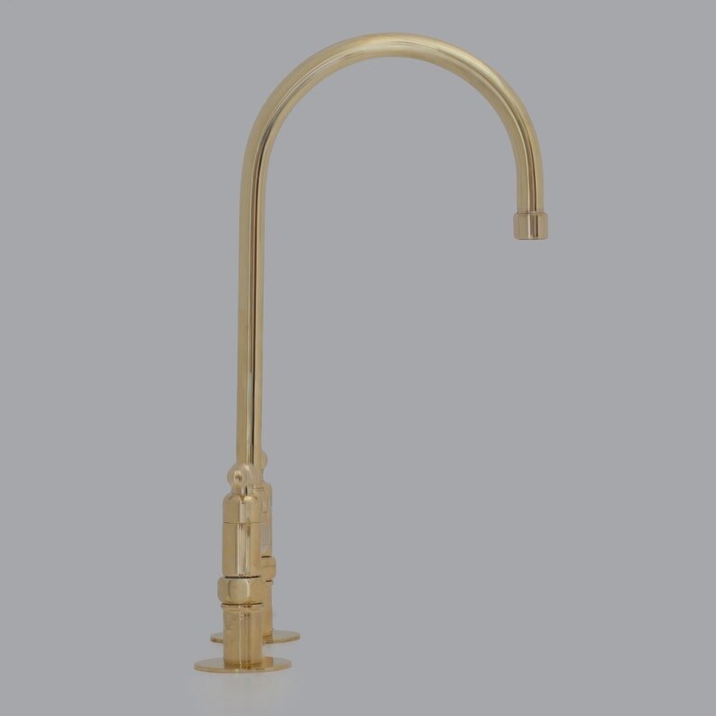 Unlacquered Brass Bridge Faucet, Brass Double Sink Faucet, Brass Kitchen Faucet With Short Legs And Lever Handles