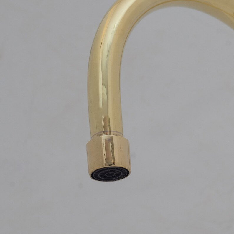 Unlacquered Brass Bridge Faucet, Brass Double Sink Faucet, Brass Kitchen Faucet With Short Legs And Lever Handles