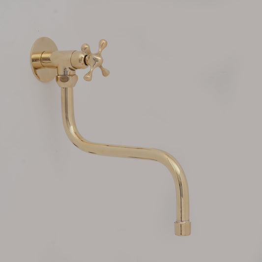 Unlacquered Brass Wall Mount Stove Faucet, Brass Pot Filler Faucet With Swiveling Neck